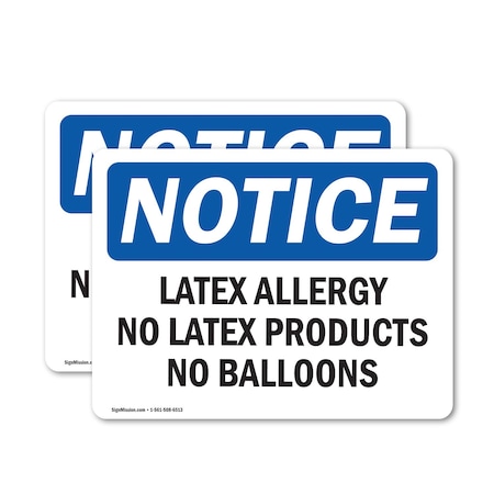 Signmission Latex Allergy No Latex Products No Balloons, 14 in W x Rectangle, Vinyl Decal OS-2PACK-NS-D-1014-L-13964